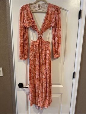 Lucca Couture Coral Pink Floral Ring-Front Maxi Dress